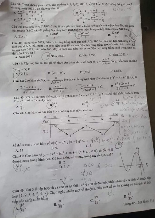 Đề thi tốt nghiệp THPT môn Toán mã đề 111 - 4