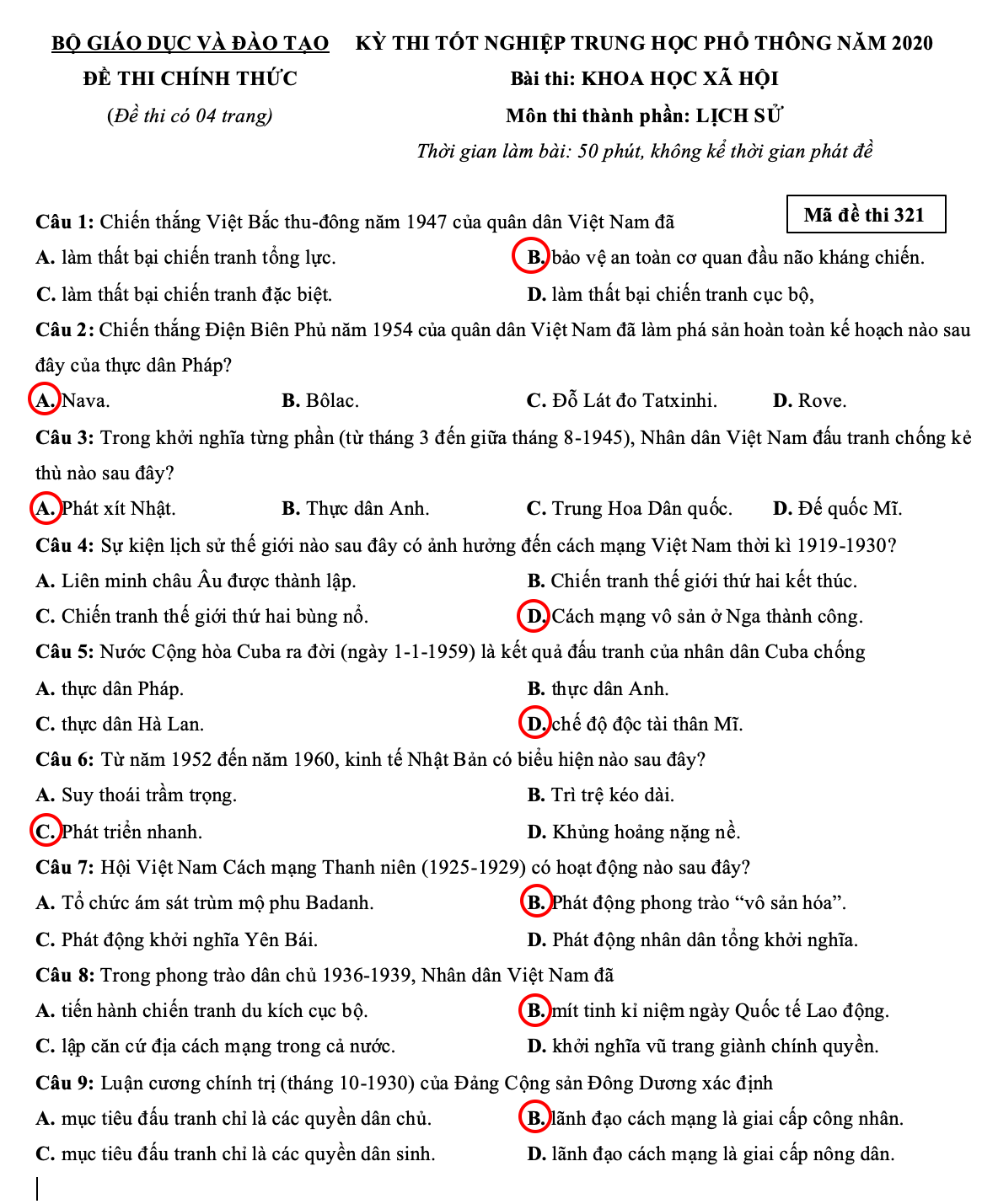 Đề tổ hợp Khoa học xã hội kỳ thi tốt nghiệp THPT 2020 - 1