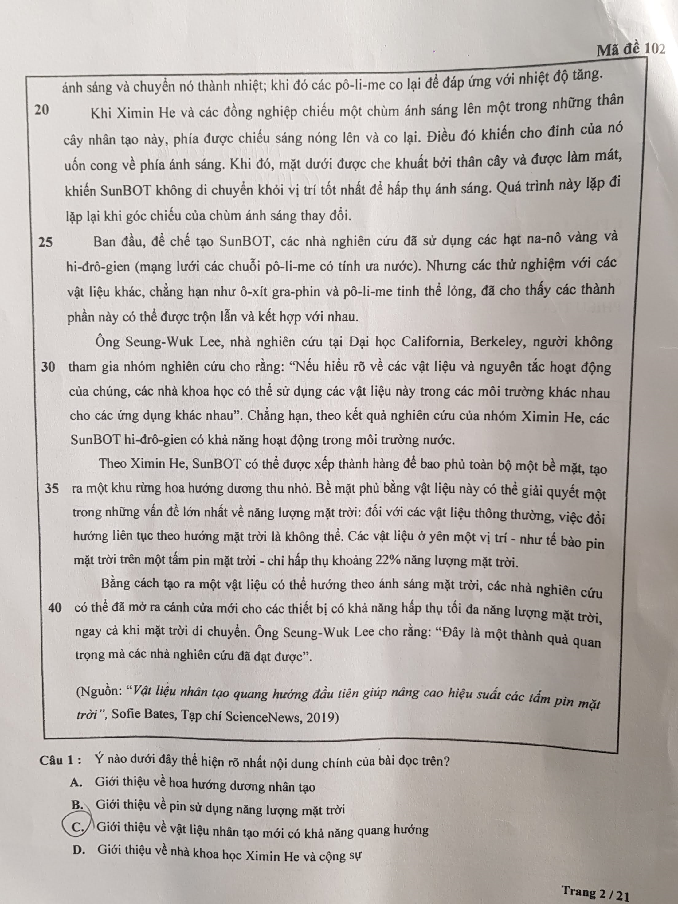 Đề kiểm tra tư duy vào ĐH Bách khoa Hà Nội dài 21 trang - 2