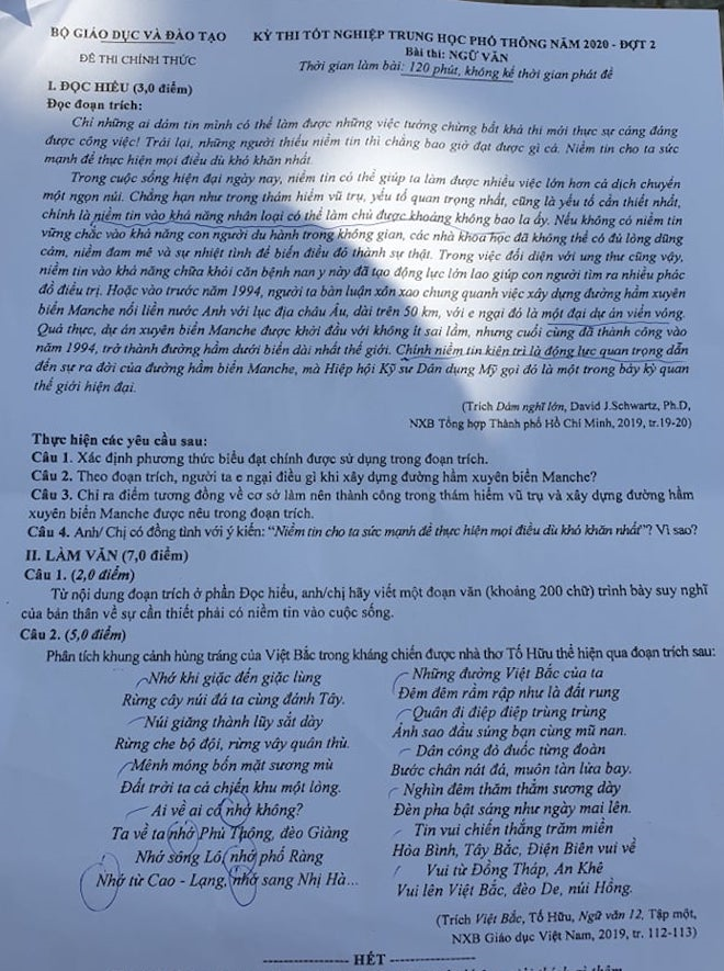 Giáo viên: Đề Văn tốt nghiệp THPT đợt 2 an toàn nhưng thiếu mới mẻ - 1