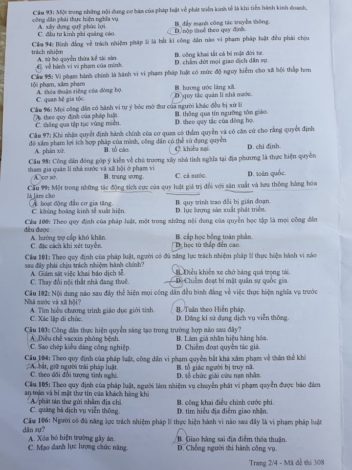 Đề Giáo dục công dân thi tốt nghiệp THPT 2020 đợt 2 - 2