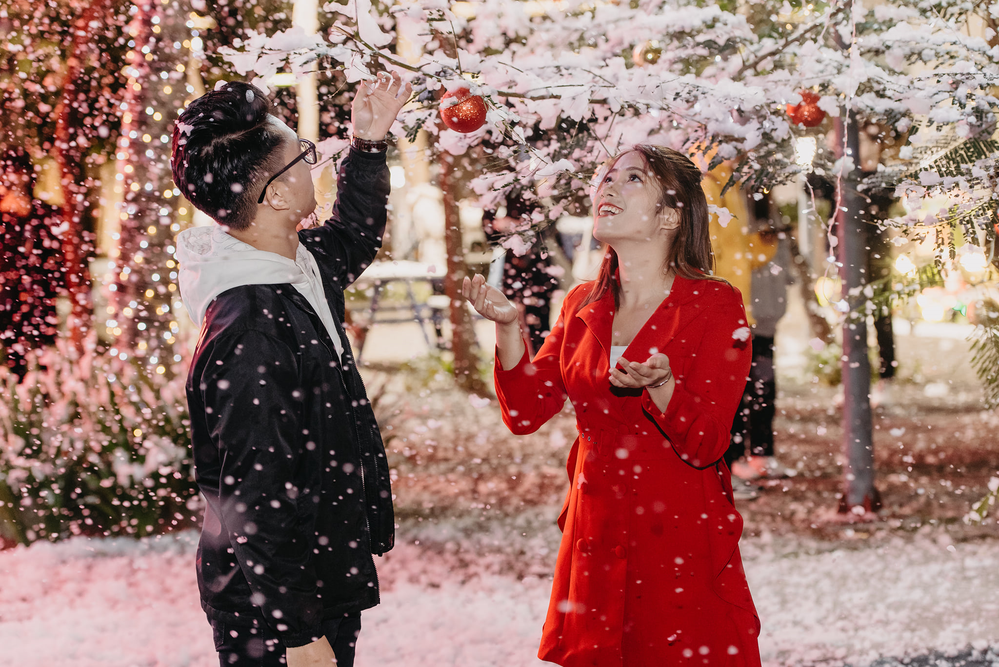 Đón Noel, các trường trang trí cây thông khổng lồ, phun tuyết trắng như trời Tây - 1