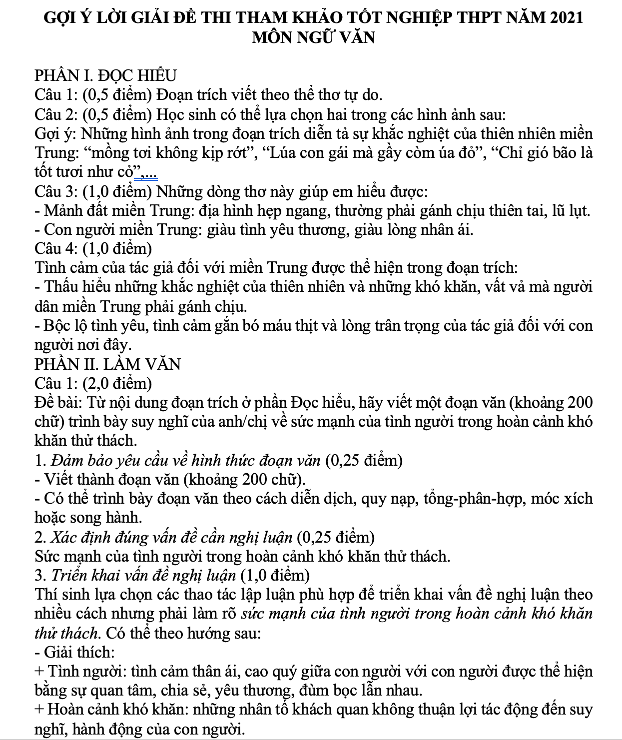 Gợi ý đáp án đề tham khảo môn Văn, Sử, Địa, thi tốt nghiệp THPT 2021 - 3