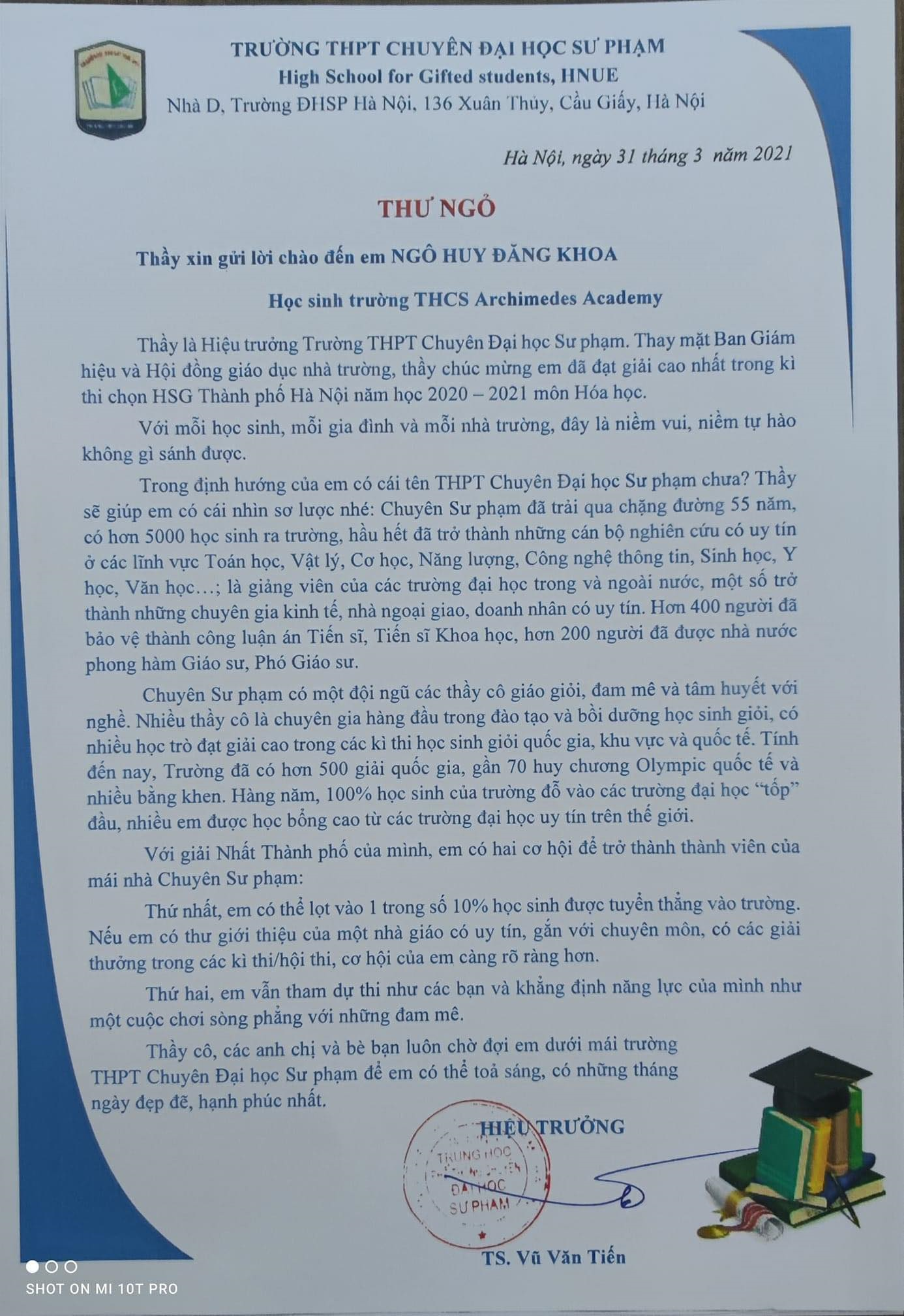 Hiệu trưởng trường chuyên Sư phạm gửi thư chiêu sinh học sinh giỏi cấp tỉnh - 1