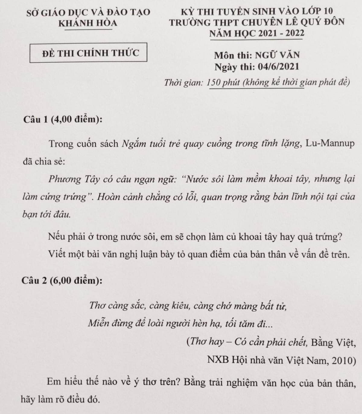 Những đề thi Văn từng gây tranh cãi nảy lửa - 1