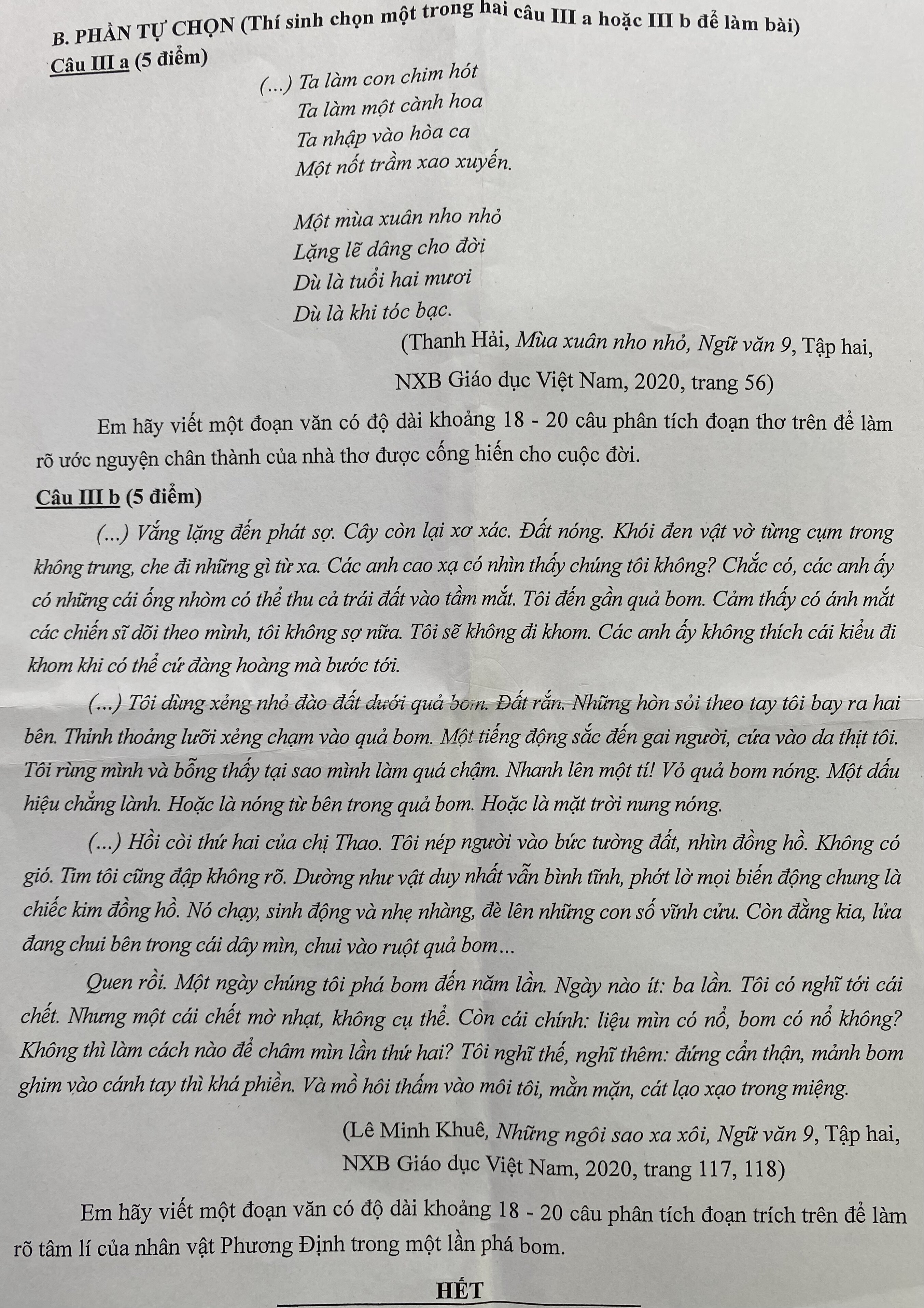 Đề Văn thi vào lớp 10 trường THPT chuyên Khoa học Tự nhiên - 2