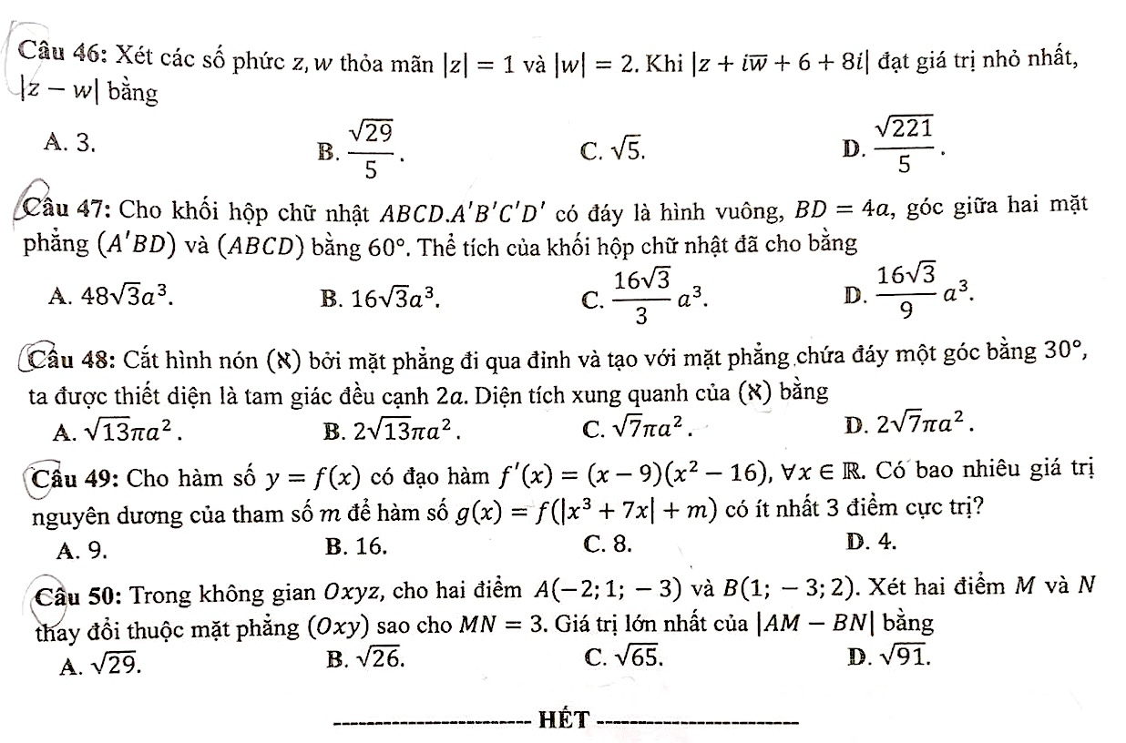 Đề môn Toán thi tốt nghiệp THPT 2021 - 5
