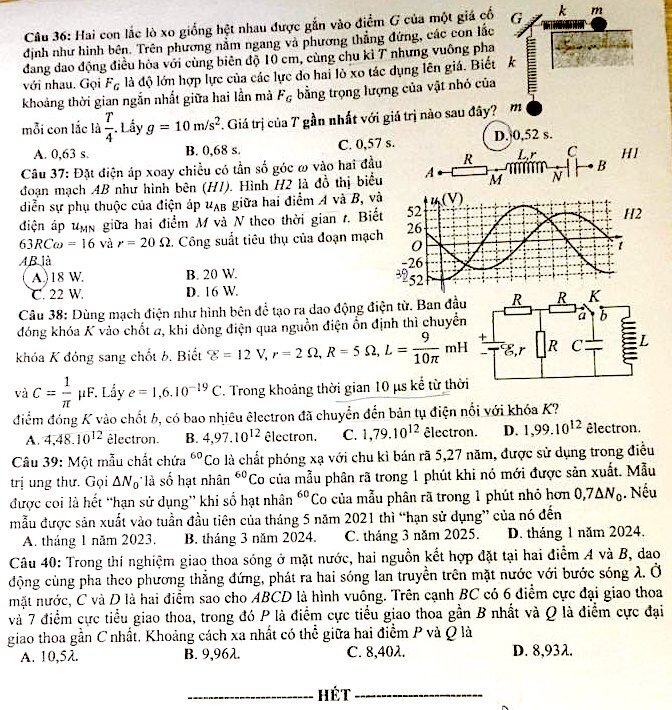 Đáp án môn Vật lý thi tốt nghiệp THPT 2021 đợt 1 - 5