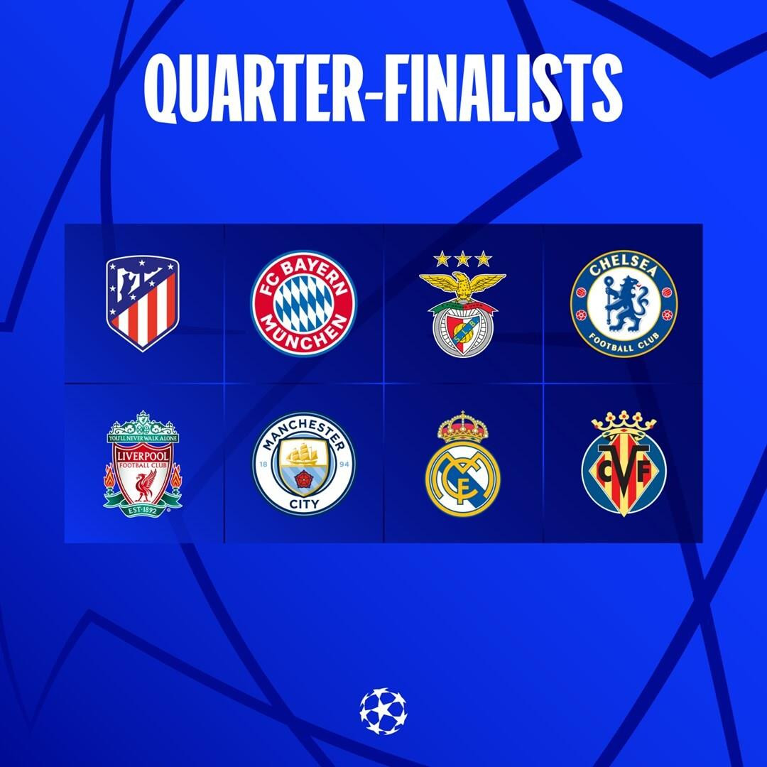 8 đội bóng lọt vào tứ kết Champions League.