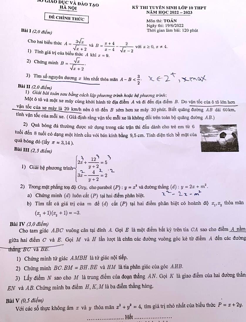 Đề thi Toán vào lớp 10 ở Hà Nội - 1