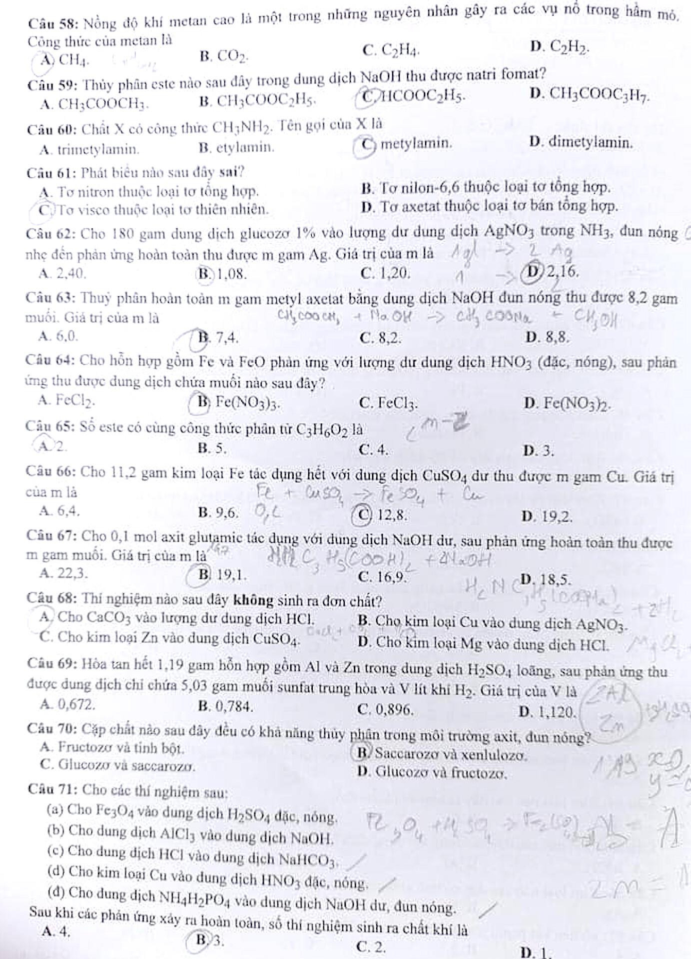 Đề Hoá học thi tốt nghiệp THPT 2022 - 2