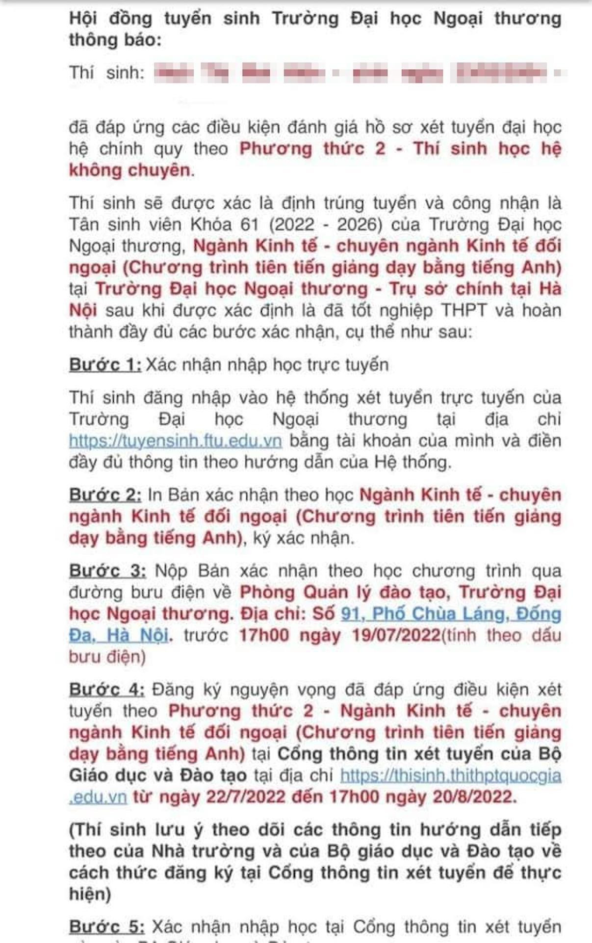 Đại học Ngoại thương lên tiếng về vấn đề liên quan thư báo trúng tuyển - 3