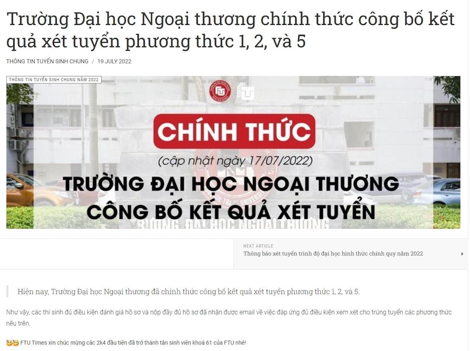 Đại học Ngoại thương lên tiếng về vấn đề liên quan thư báo trúng tuyển - 1