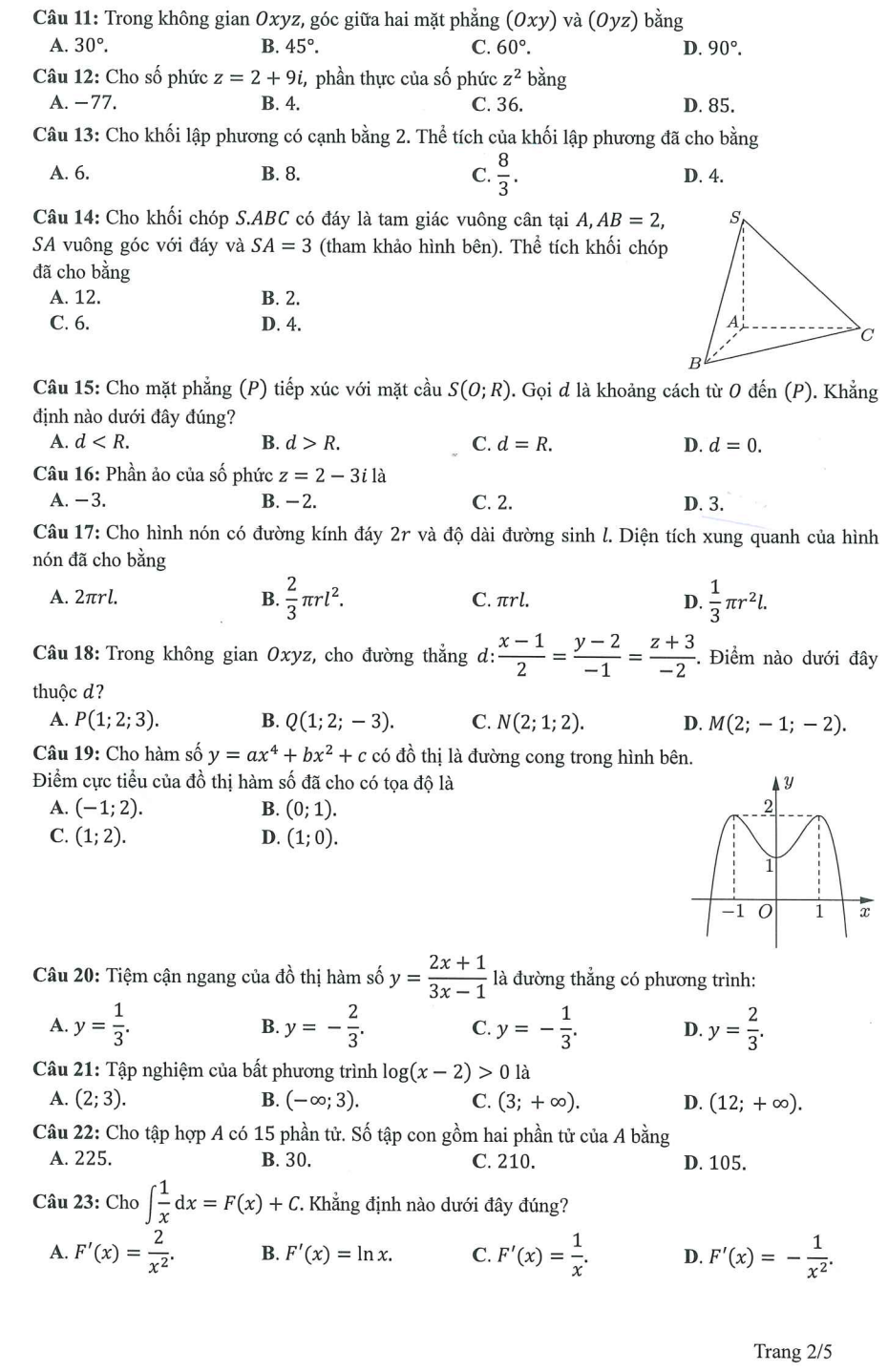 Gợi ý đáp án môn Toán đề minh hoạ thi tốt nghiệp THPT 2023 - 3
