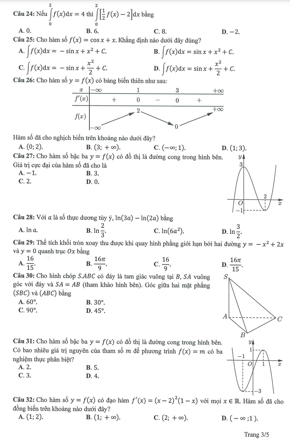 Gợi ý đáp án môn Toán đề minh hoạ thi tốt nghiệp THPT 2023 - 4