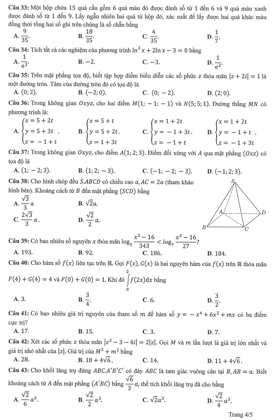 Gợi ý đáp án môn Toán đề minh hoạ thi tốt nghiệp THPT 2023 - 5