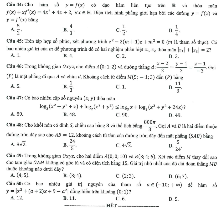 Gợi ý đáp án môn Toán đề minh hoạ thi tốt nghiệp THPT 2023 - 6