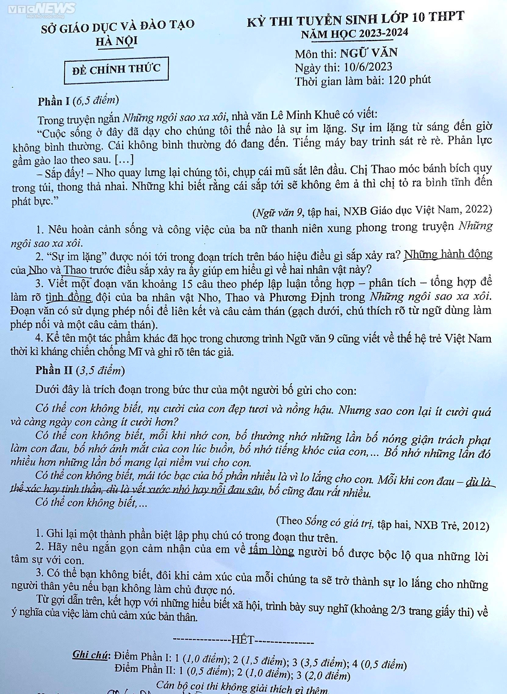 Gợi ý đáp án đề thi tuyển sinh lớp 10 môn Văn Hà Nội năm 2023 - 5