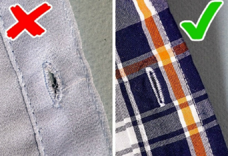 Kiểm tra khuy áo để phân biệt quần áo rởm hay xịn.