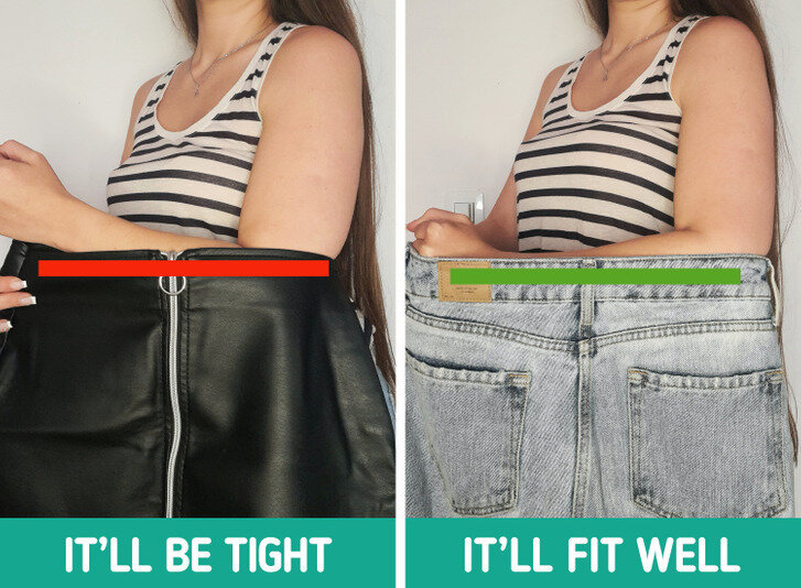 Dùng cẳng tay để đo lưng quần là một mẹo chọn quần áo không cần thử. (Ảnh: Bright side)