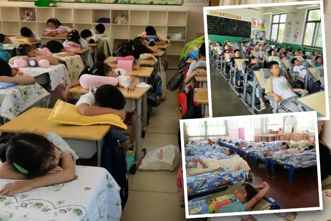 Trường thu phí ngủ trưa trên bàn của học sinh gây ra nhiều tranh cãi. (Ảnh: SCMP)