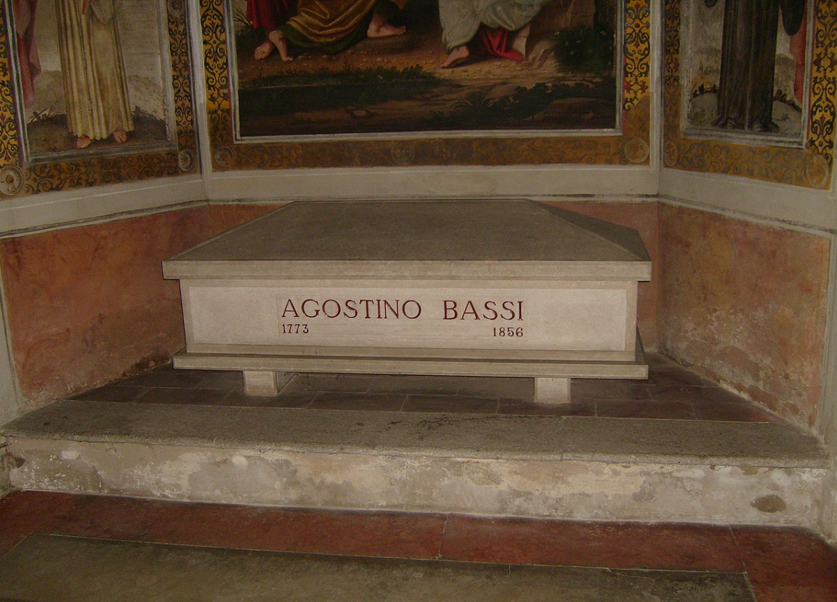 Agostino Bassi được chôn cất tại nhà thờ theo phong cách La Mã Saint Francis.