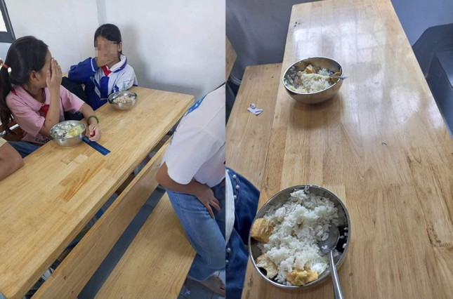 Hình ảnh bữa ăn bán trú tại trường Tiểu học Nghi Thái được chia sẻ lên mạng xã hội đã gây xôn xao dư luận.