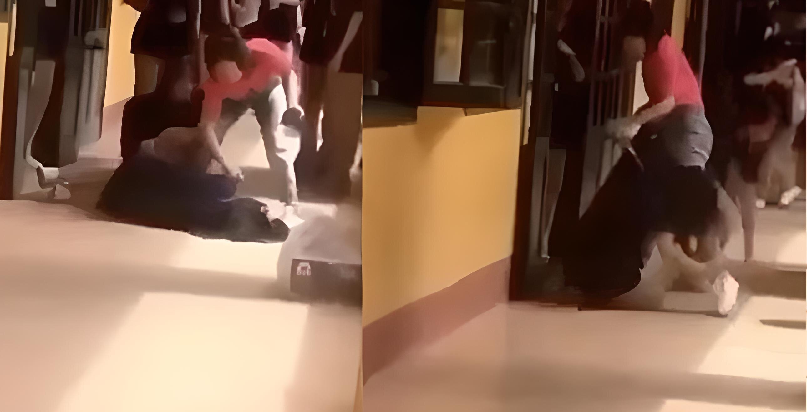 Hình ảnh từ video cô bắt học sinh quỳ trước cửa lớp. (Ảnh cắt từ clip)