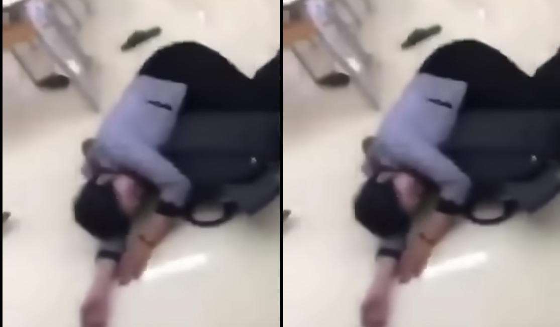 Cô giáo ở Tuyên Quang bị học sinh ném dép vào đầu ngất xíu. (Ảnh cắt từ clip)