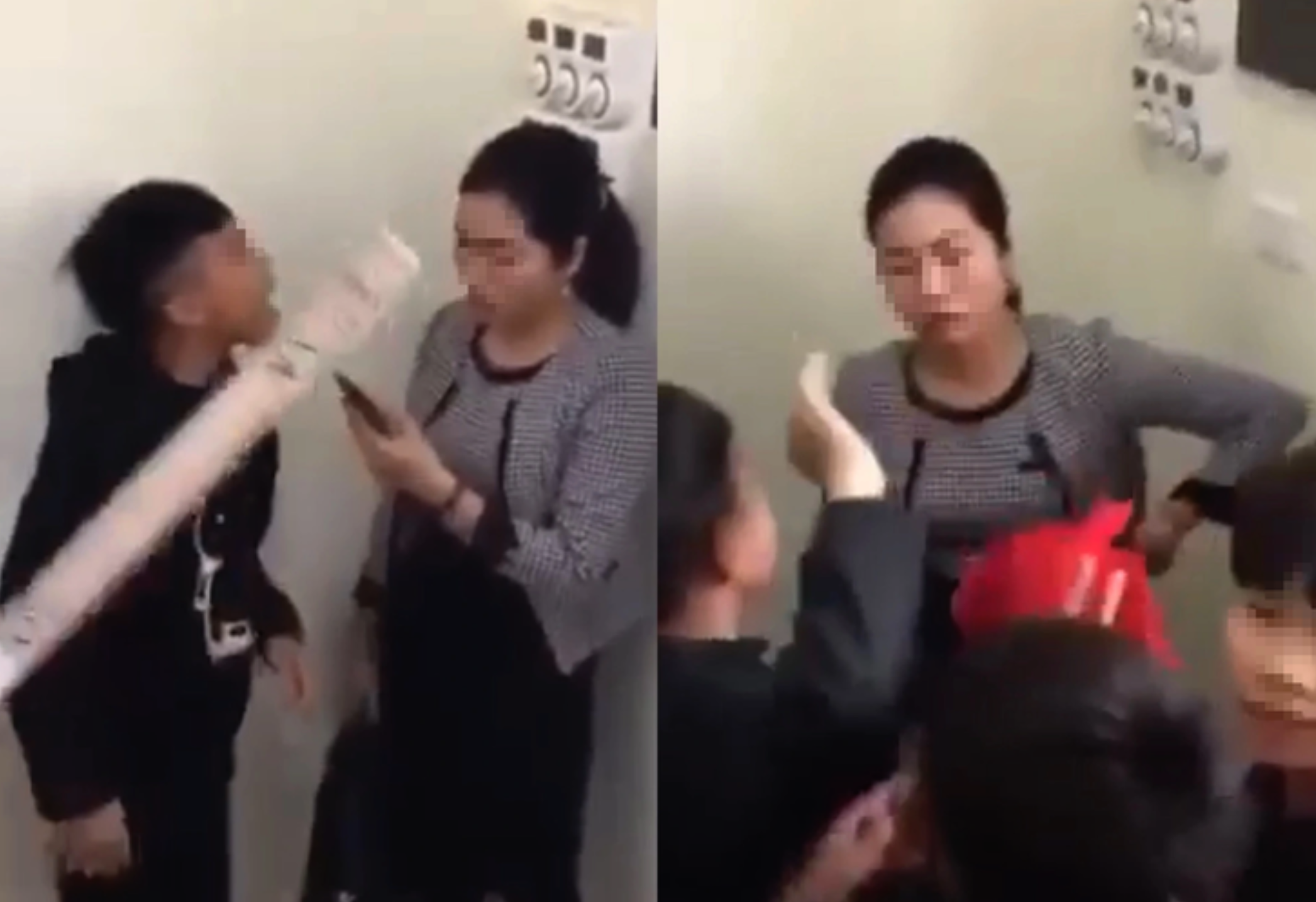 Cô giáo H bị nhóm học sinh trường THCS Văn Phú (Tuyên Quang) dồn vào góc tường, buông lời xúc phạm. (Ảnh cắt từ clip)