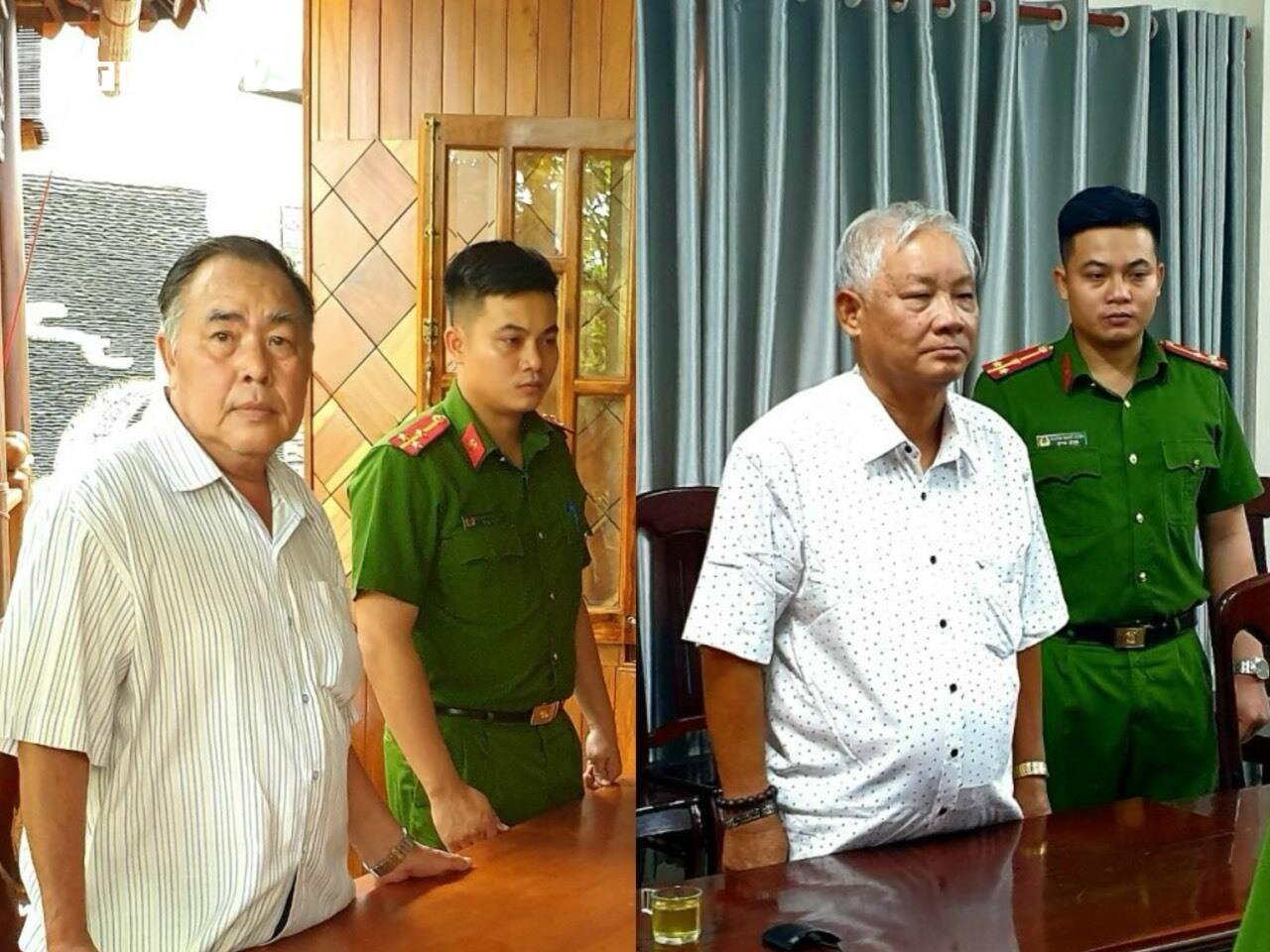 Công bố quyết định khởi tố bị can đối với ông Đỗ Duy Vinh - cựu Giám đốc Sở Tài chính (áo kẻ sọc) và ông Phạm Đình Cự - cựu Chủ tịch UBND tỉnh Phú Yên.