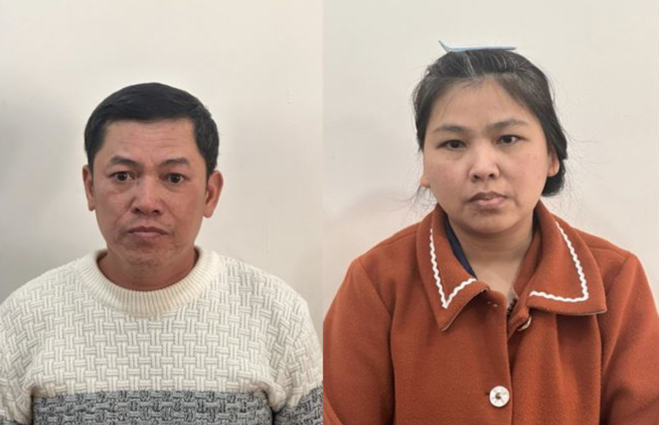 Trần Thanh Bình và Nguyễn Thị Thanh Nguyệt tại cơ quan điều tra.