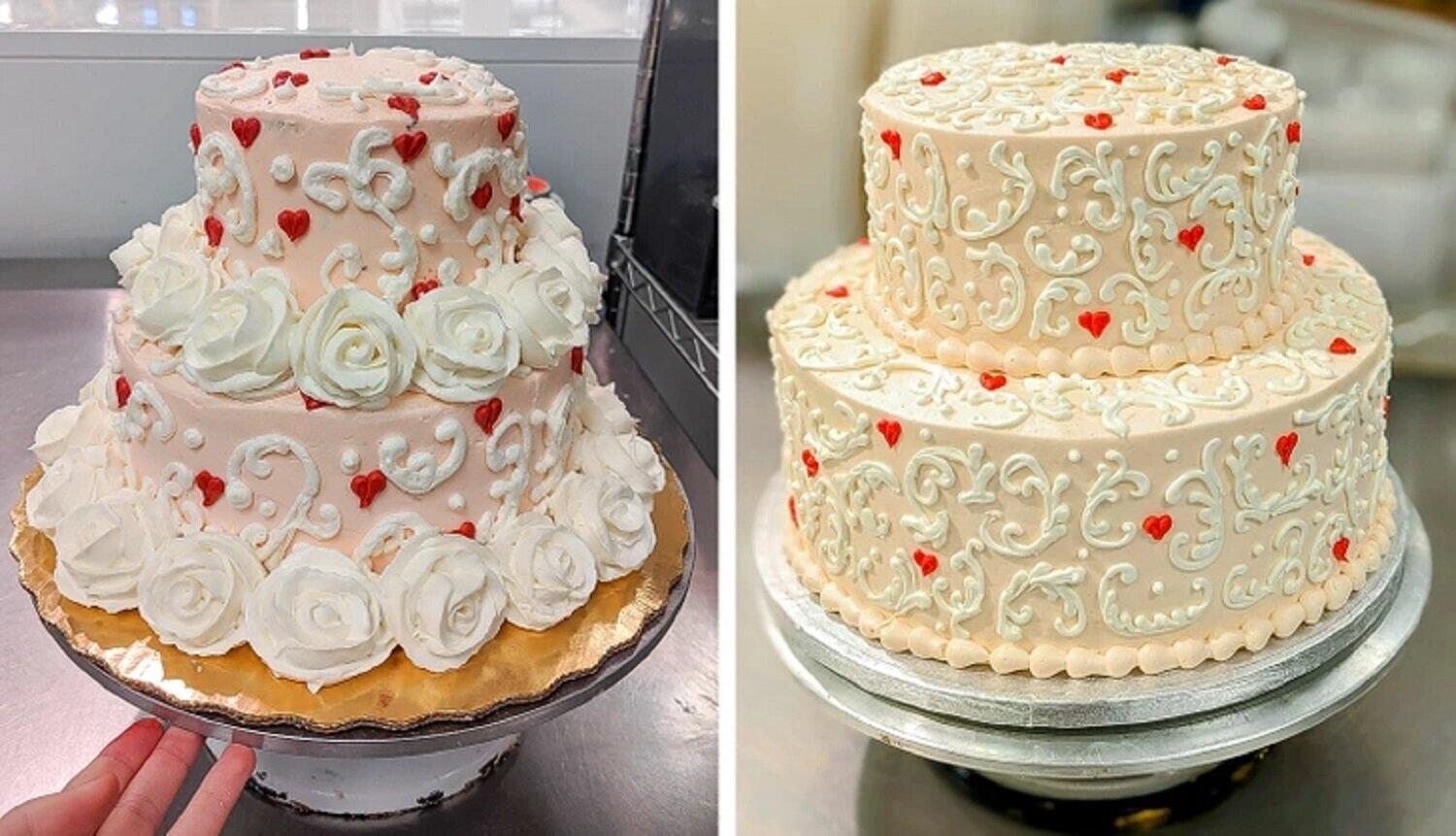 Chiếc bánh bên trái được làm lúc người thợ mới vào nghề 4 năm trước, còn chiếc bánh bên phải được làm gần đây. (Ảnh: Vryfrustrate/Reddit)