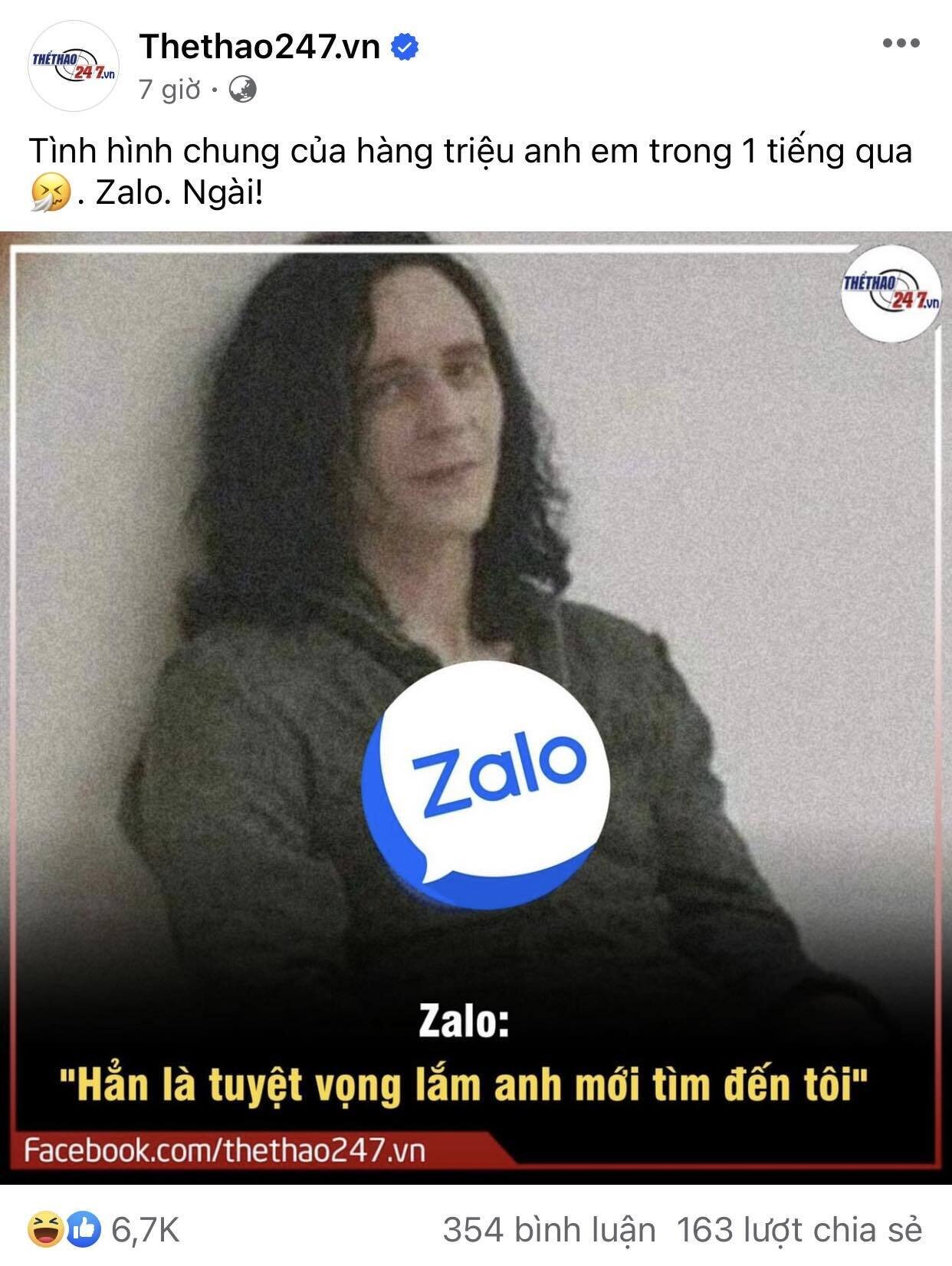 Khi Facebook sập mọi người mới nhận ra sự quan trọng của nền tảng Zalo. (Ảnh: Thể thao 247)
