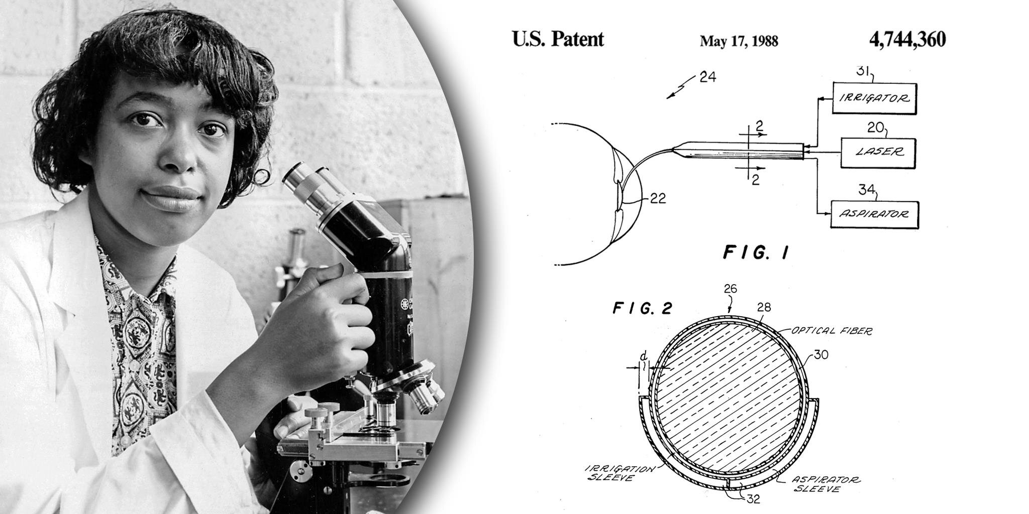 Năm 1981, Patricia Bath bắt đầu thực hiện phát minh nổi tiếng nhất của mình: Máy thăm dò Laserphaco. Khai thác công nghệ laser, thiết bị này được hoàn thành vào năm 1986, tạo ra phương pháp điều trị đục thủy tinh thể ít đau đớn hơn và chính xác hơn. Bà được cấp bằng sáng chế cho máy Laserphaco Probe vào năm 1988, trở thành nữ bác sĩ người Mỹ gốc Phi đầu tiên nhận được bằng sáng chế hạng mục về y tế. (Ảnh: USPTO)