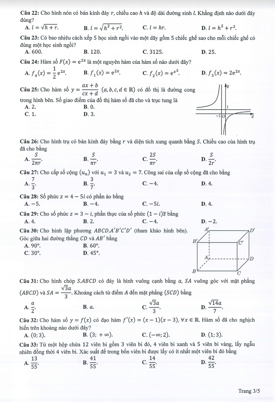 Đề tham khảo môn Toán thi tốt nghiệp THPT 2024 - 3