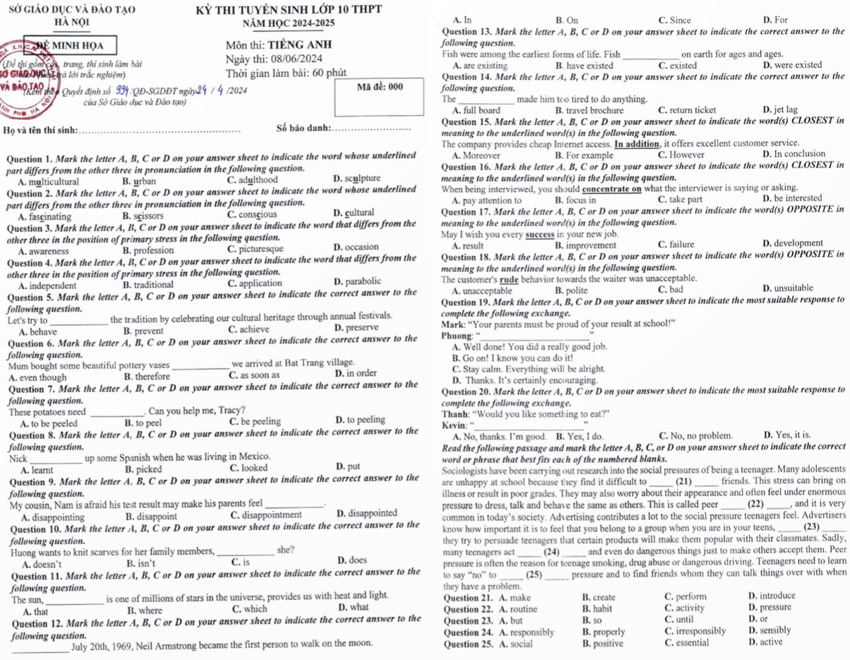 Hà Nội công bố đề minh họa thi vào lớp 10 - 3