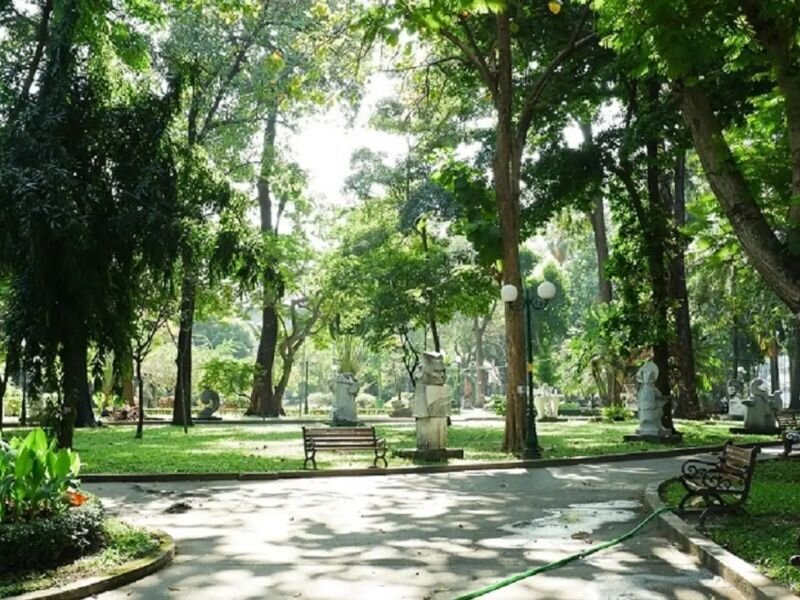 Không gian xanh mát rợp bóng cây tại công viên Tao Đàn.