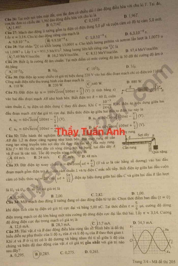Đề Vật lý thi tốt nghiệp THPT 2024 - 3