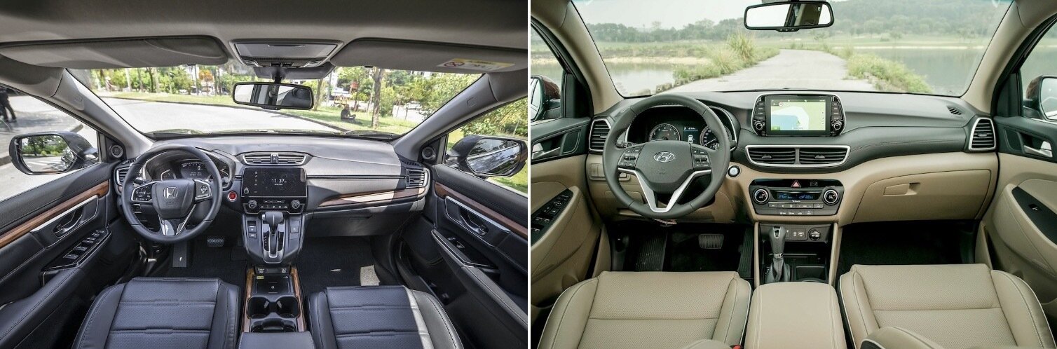 Nội thất Honda CR-V (trái), Hyundai Tucson (phải).