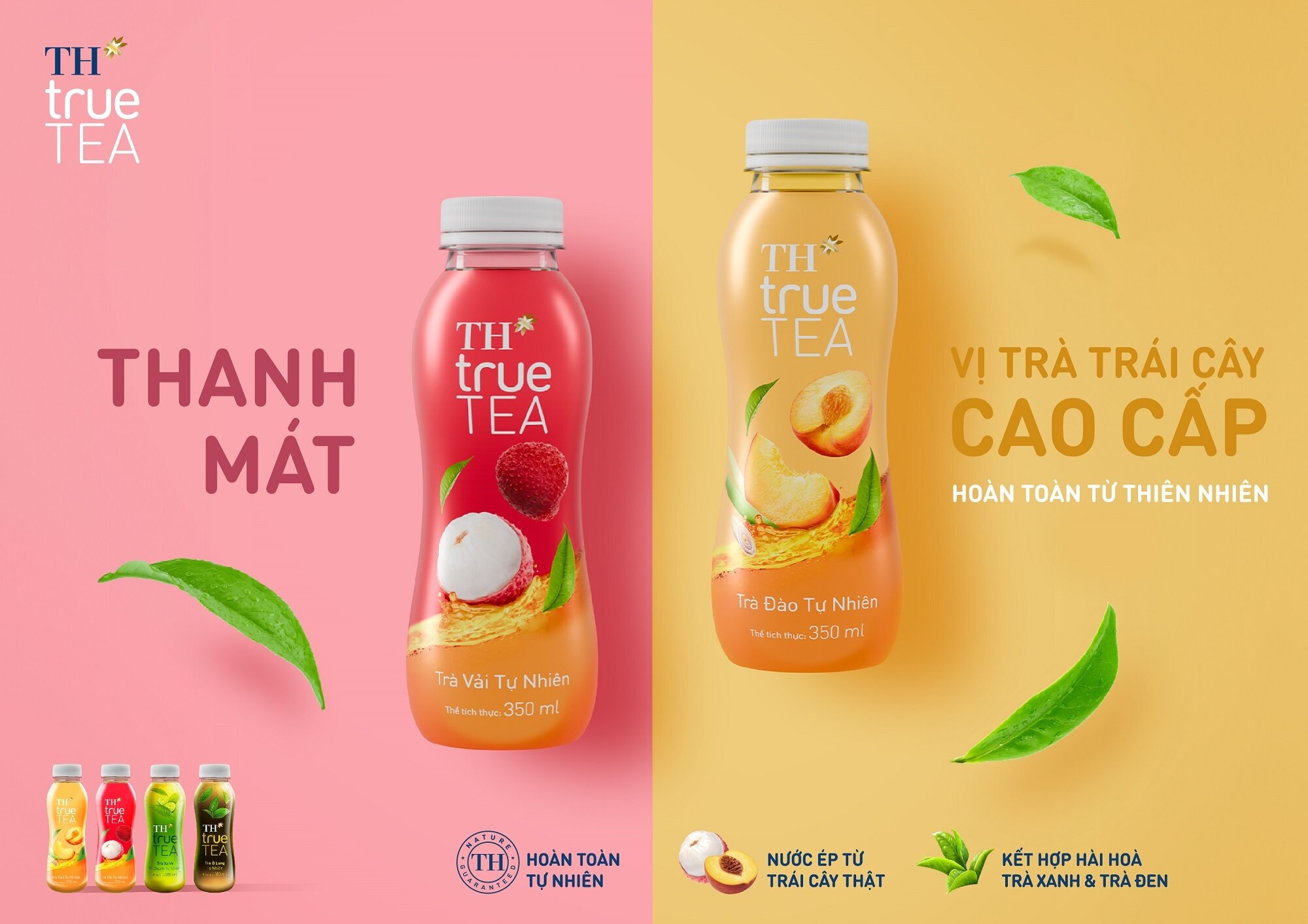 Dòng Trà trái cây TH true TEA mới gồm 2 hương vị: Trà Vải Tự Nhiên và Trà Đào Tự Nhiên.