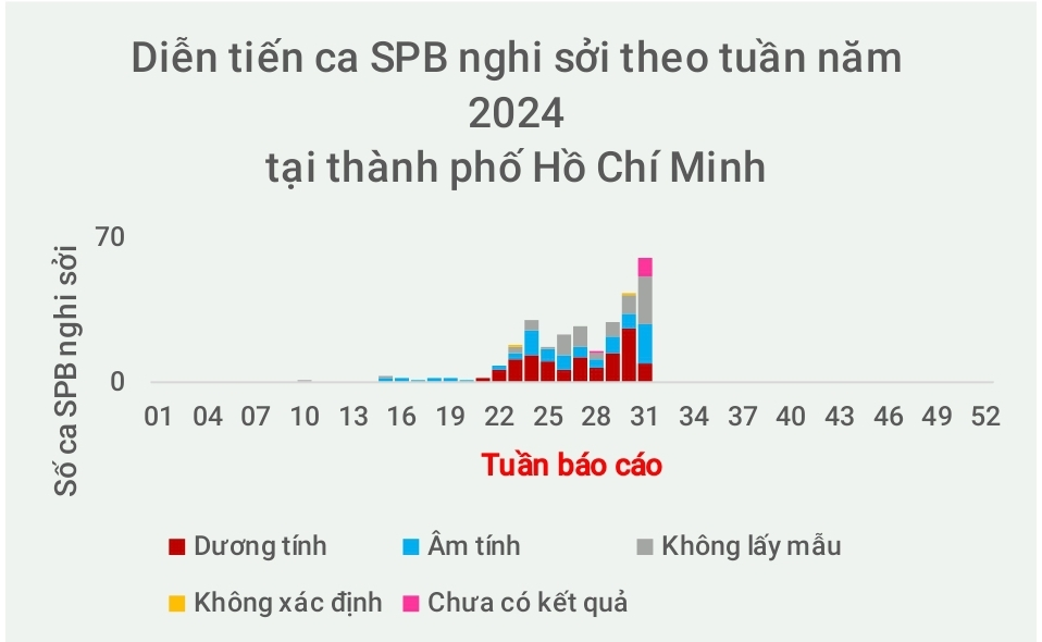 Biểu đồ diễn tiến ca bệnh sốt phát ban nghi sởi tại TP.HCM năm 2024. (Ảnh: Sở Y tế TP.HCM)