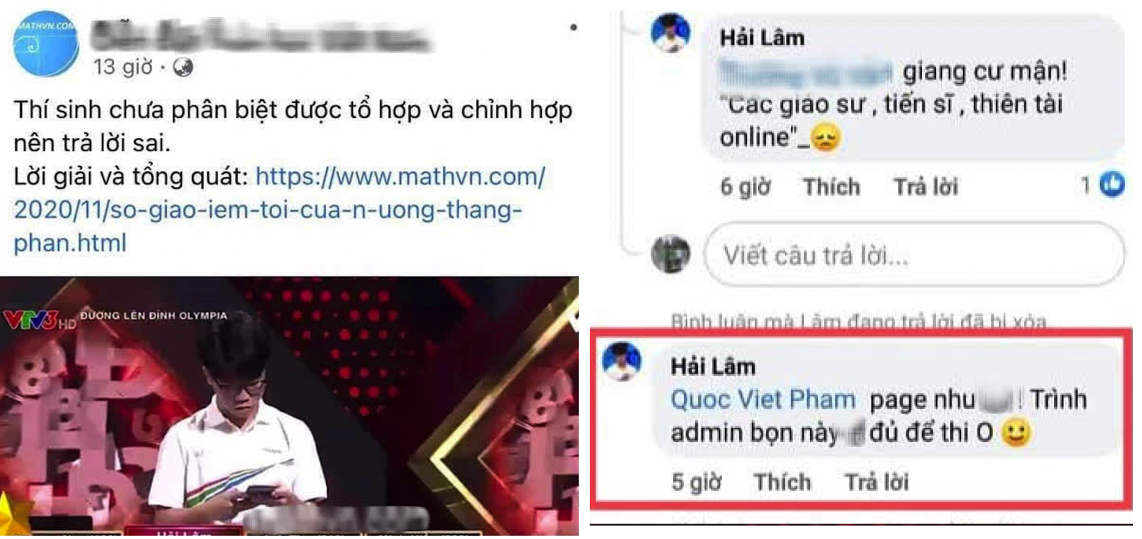 Phát ngôn của Hải Lâm bị chỉ trích. (Ảnh chụp màn hình)