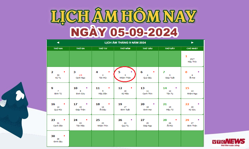 Xem lịch âm hôm nay ngày 5/9/2024