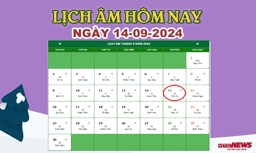 Xem lịch âm hôm nay ngày 14/9/2024