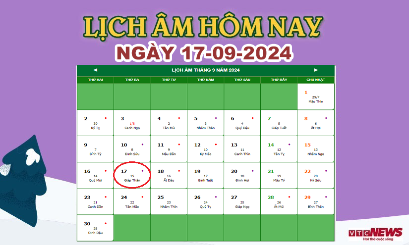 Xem lịch âm hôm nay ngày 17/9/2024