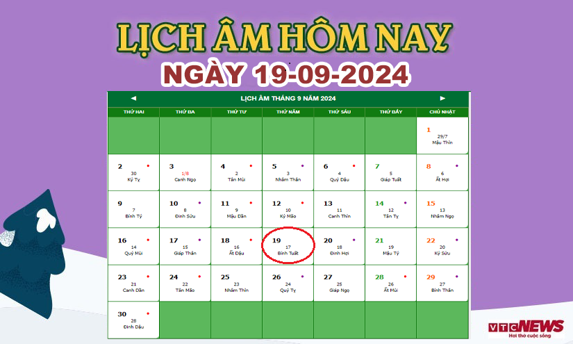 Xem lịch âm hôm nay ngày 19/9/2024