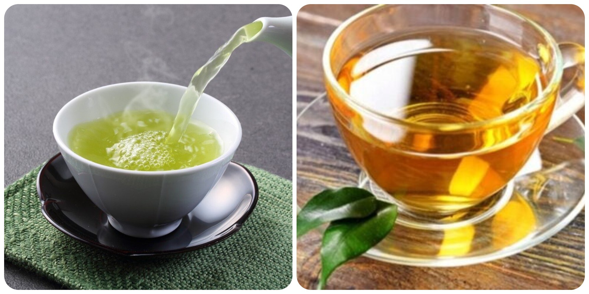 Nước chè xanh (phải) và nước vối đều có tác dụng tốt cho sức khoẻ