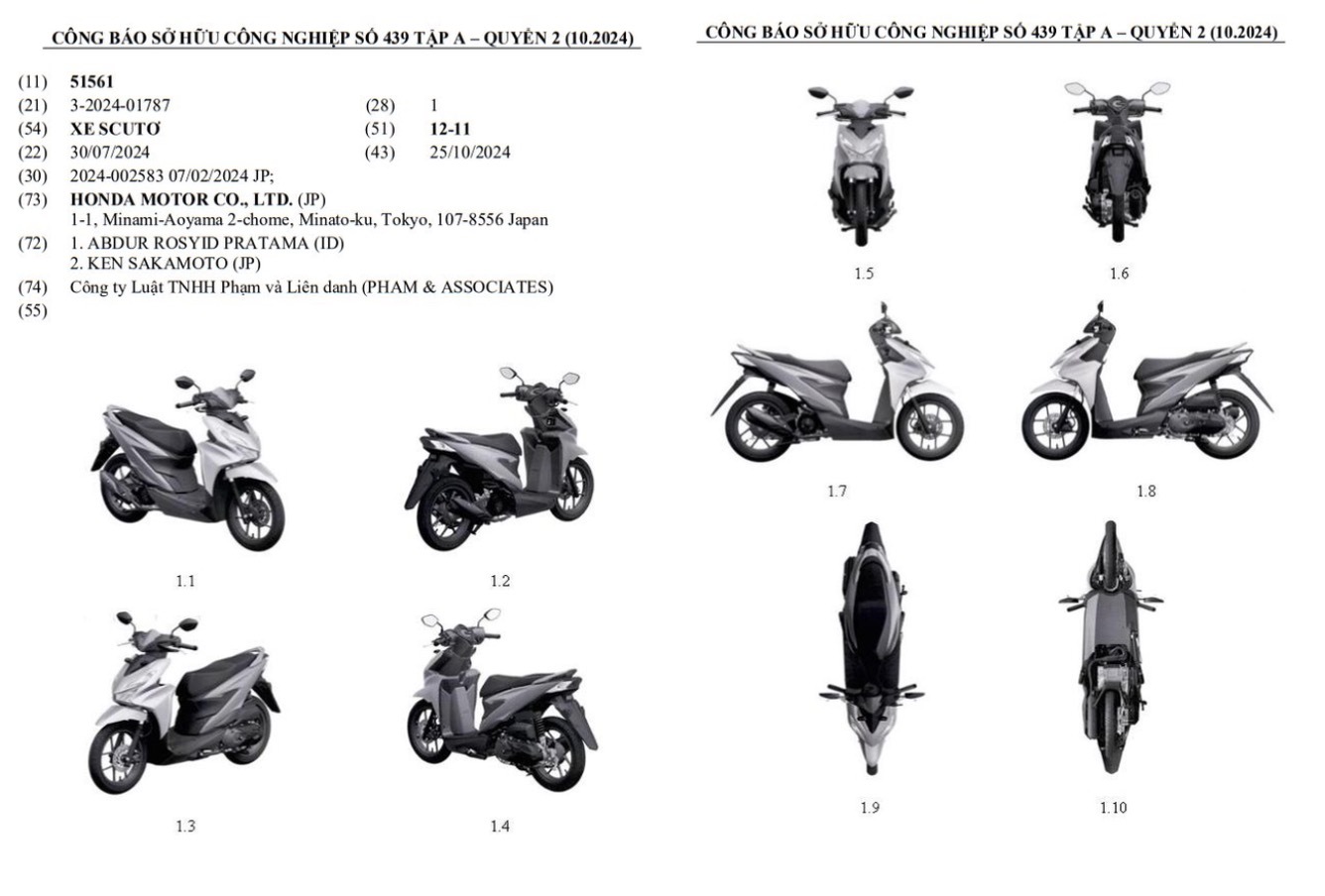 Hình ảnh mẫu xe máy mới của Honda trong công báo sở hữu công nghiệp đăng tải ngày 28/10.