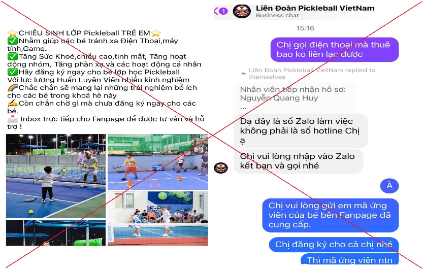 Công an Hà Nội đề nghị người dân cảnh giác khi đăng ký tham gia Pickleball trên mạng.